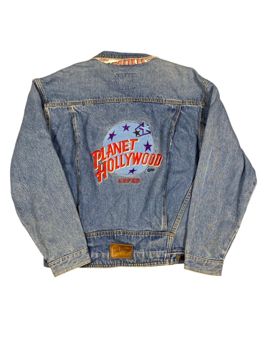 Vintage 90s Planet Hollywood Aspen Denim Jacket Mens M Embroidered Blue Jean - Picture 3 of 6